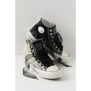 Free People Pearl Crush Hi Top Sneakers by Nan-Ku Black Sz 39 New